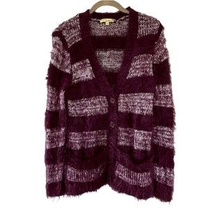 Cecico Burgundy and White Fuzzy Cardigan Size M